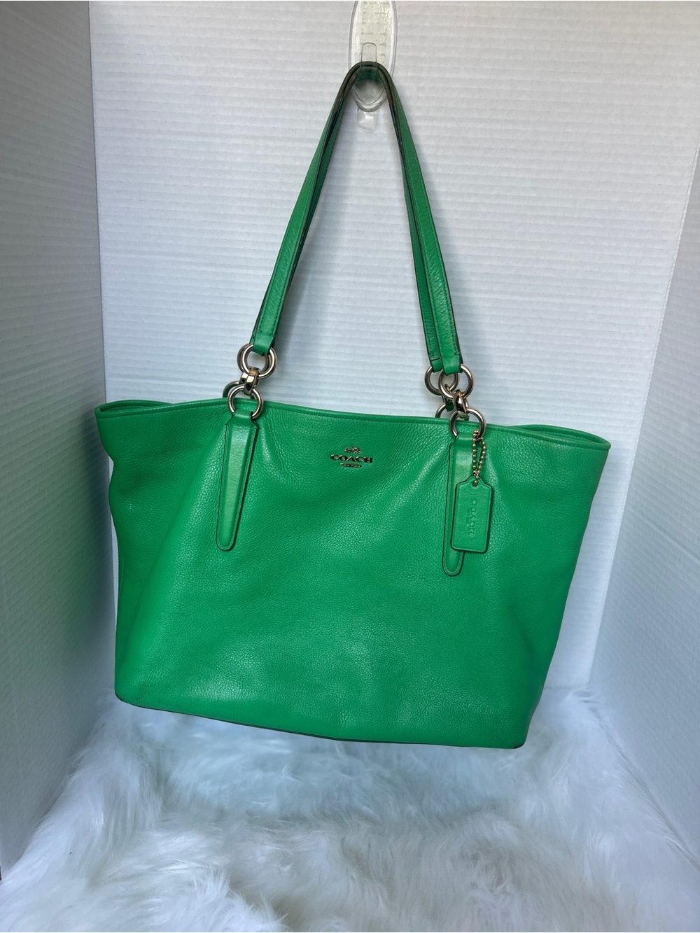 Coach Emerald Green Pebbled Leather Tote with Tag